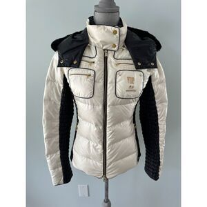 VDP Club Via Delle Perle Italian Puffer Jacket White Black Gold Luxury Moto